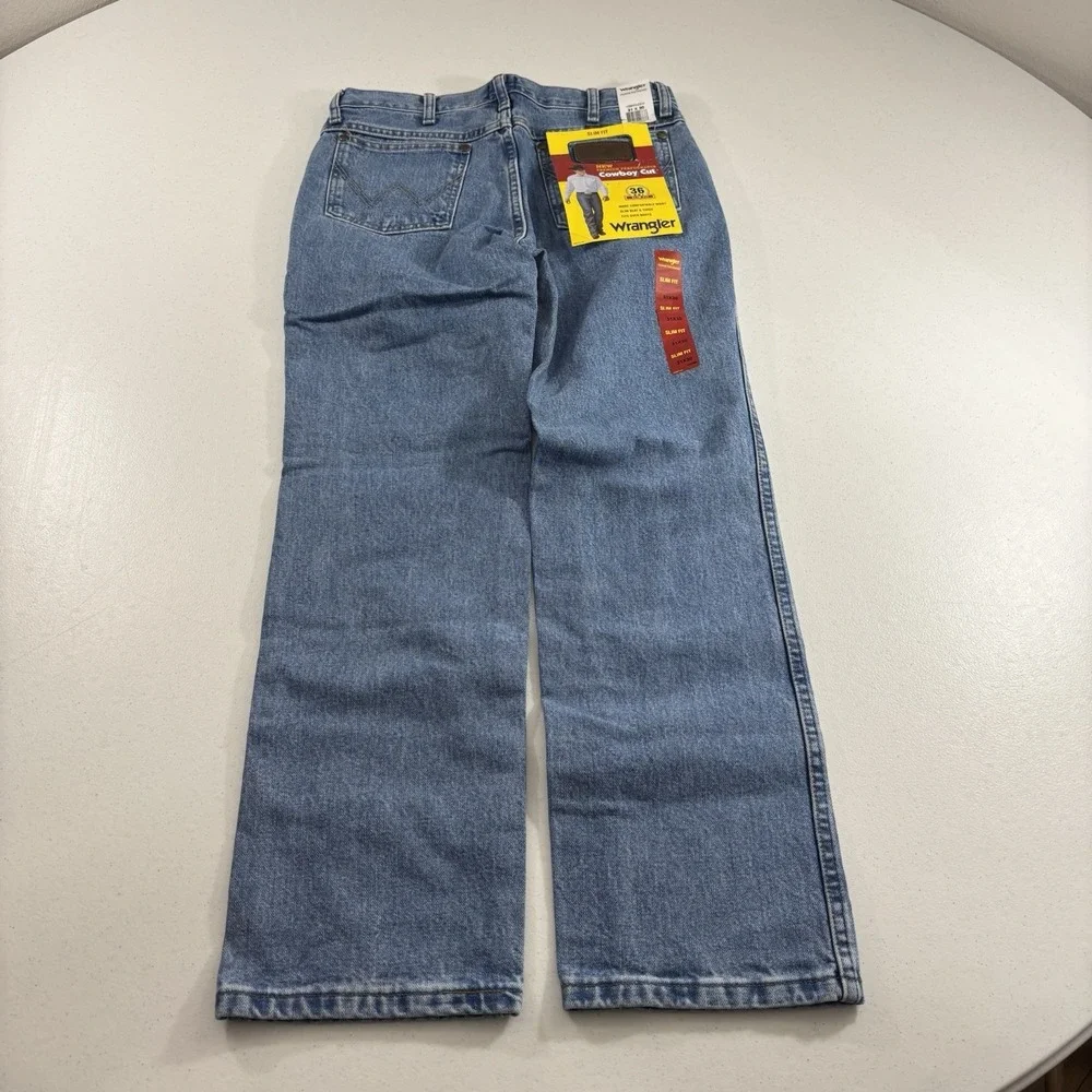 Wrangler 36MWZ Jeans Men 31x30 Blue Cowboy Cut Slim Stone Wash Performance Rodeo